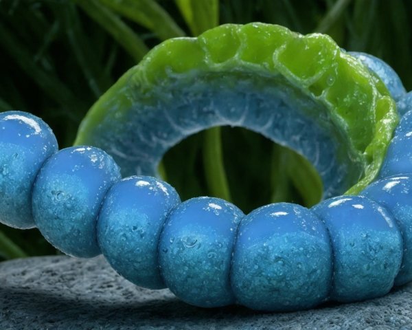 Macro Image of Blue Beads with Green Organic Structure