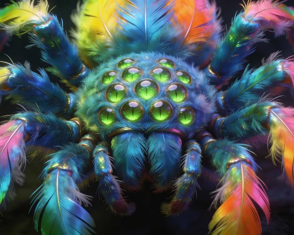 Colorful Spider-Like Creature with Luminous Eyes