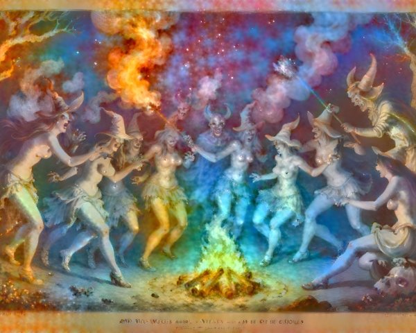 Witches Dancing Around a Vibrant Campfire at Night