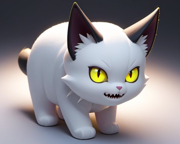 Cartoon-Style White Cat with Fierce Expression