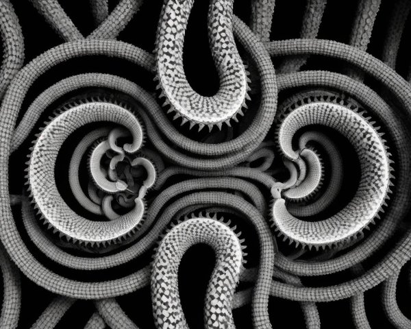 Intricate Black and White Snake-Like Coil Pattern
