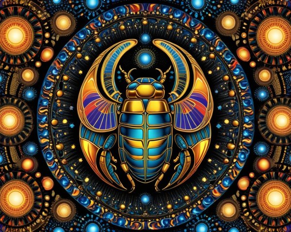 Golden Beetle Design with Vibrant Cosmic Elements