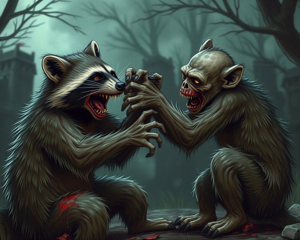 Monsters Battle in Dark Forest with Gothic Silhouettes