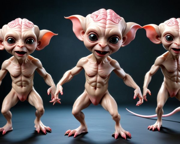 Naked humanoid creatures with exposed brains and tails