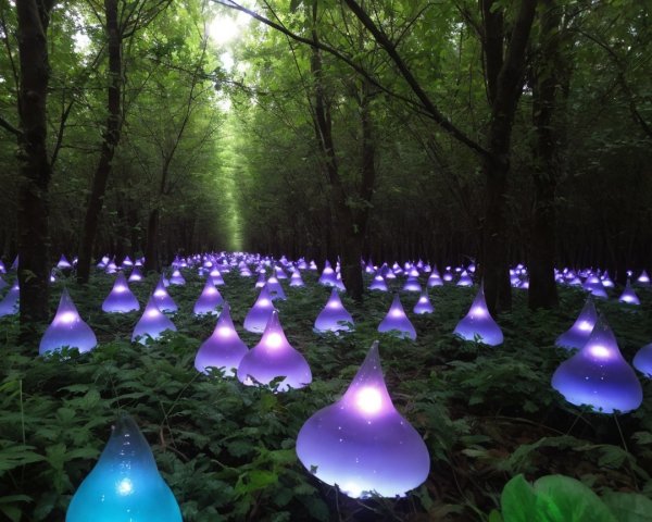 Dark Forest with Colorful Light Installations