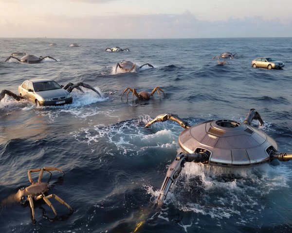 Robotic Machines Navigating Dark Blue Ocean Waters