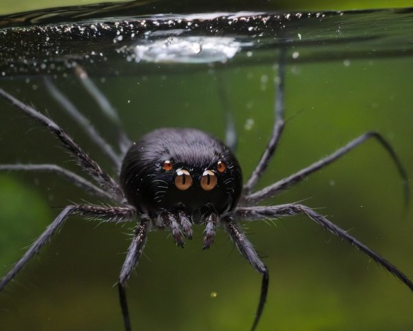 Close-Up of a Black Spider Underwater with Eyes