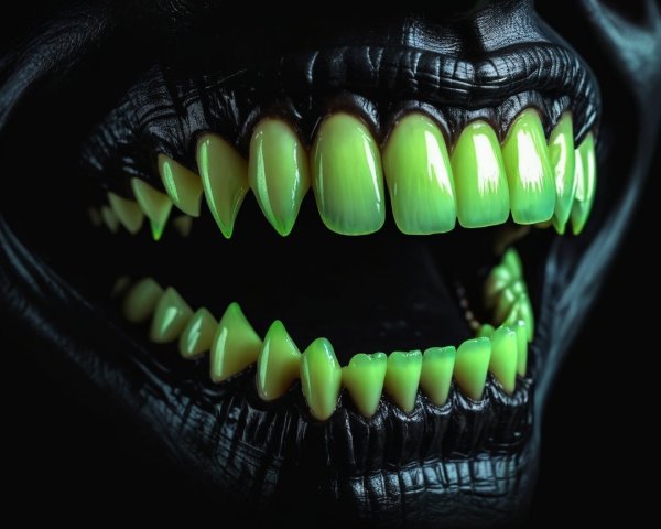 Macro Photograph of Glowing Acid Green Teeth