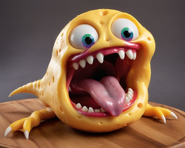 Cartoonish yellow creature with googly eyes and claws