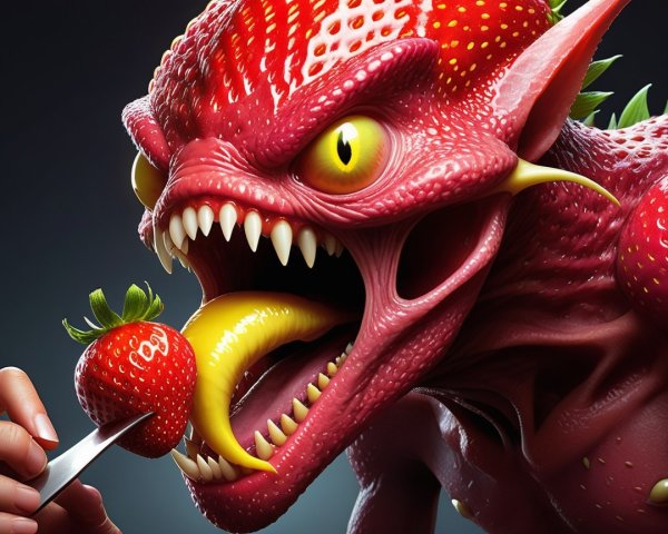 Monstrous Creature with Strawberry and Knife Contrast