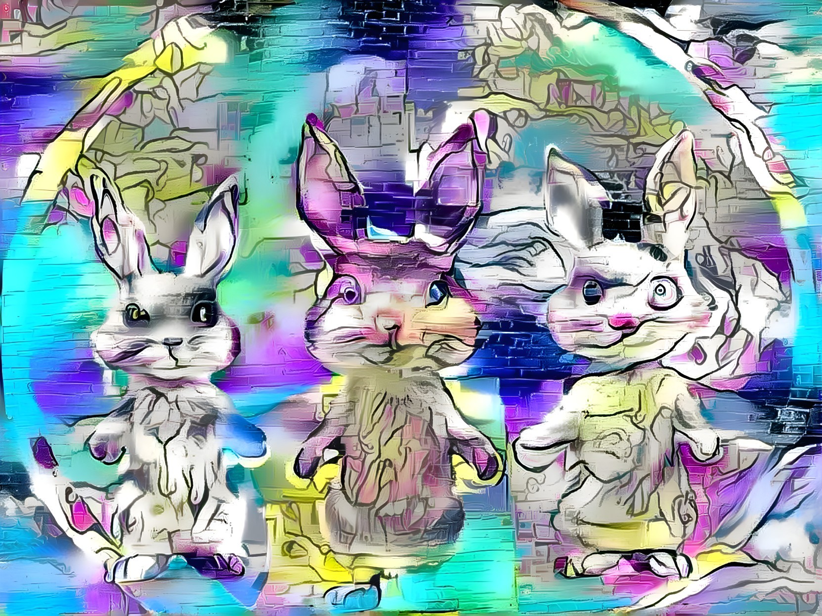 Colorful Cartoon Rabbits with Abstract Background