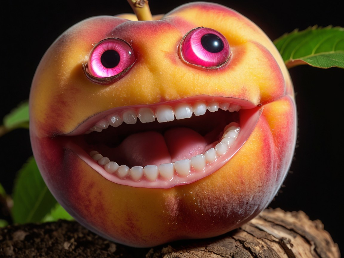Macro Shot of a Peach with Human Features