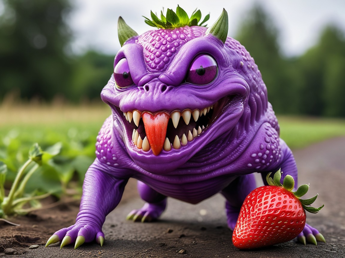 Whimsical Purple Creature in a Lush Green Field