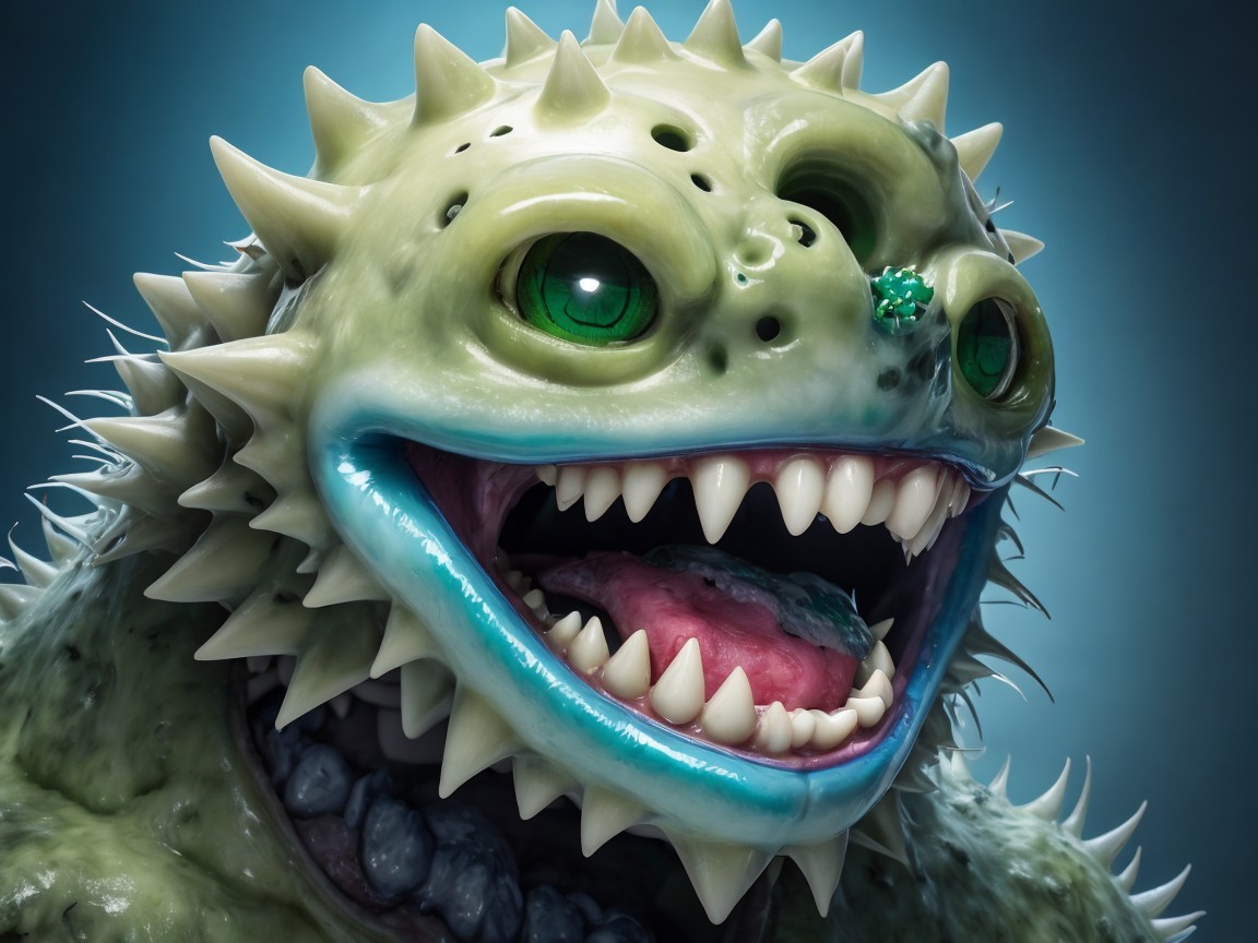 Macro Shot of a Vibrant Lime-Green Pufferfish Creature