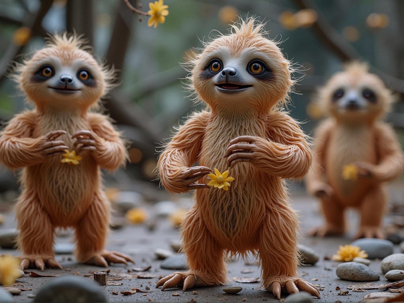 Cartoonish Sloths in a Lush, Tranquil Setting