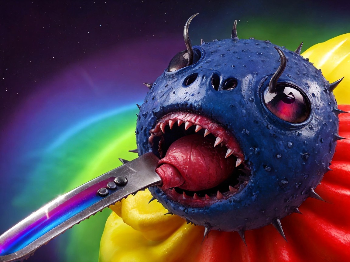 Fantastical round spiky creature with vibrant colors
