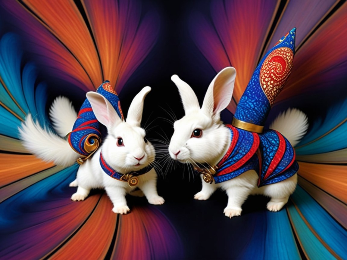 Whimsical White Rabbits in Vibrant Outfits and Colors