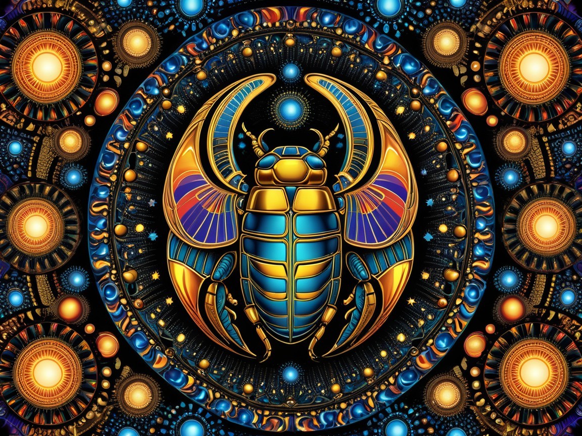 Golden Beetle Design with Vibrant Cosmic Elements