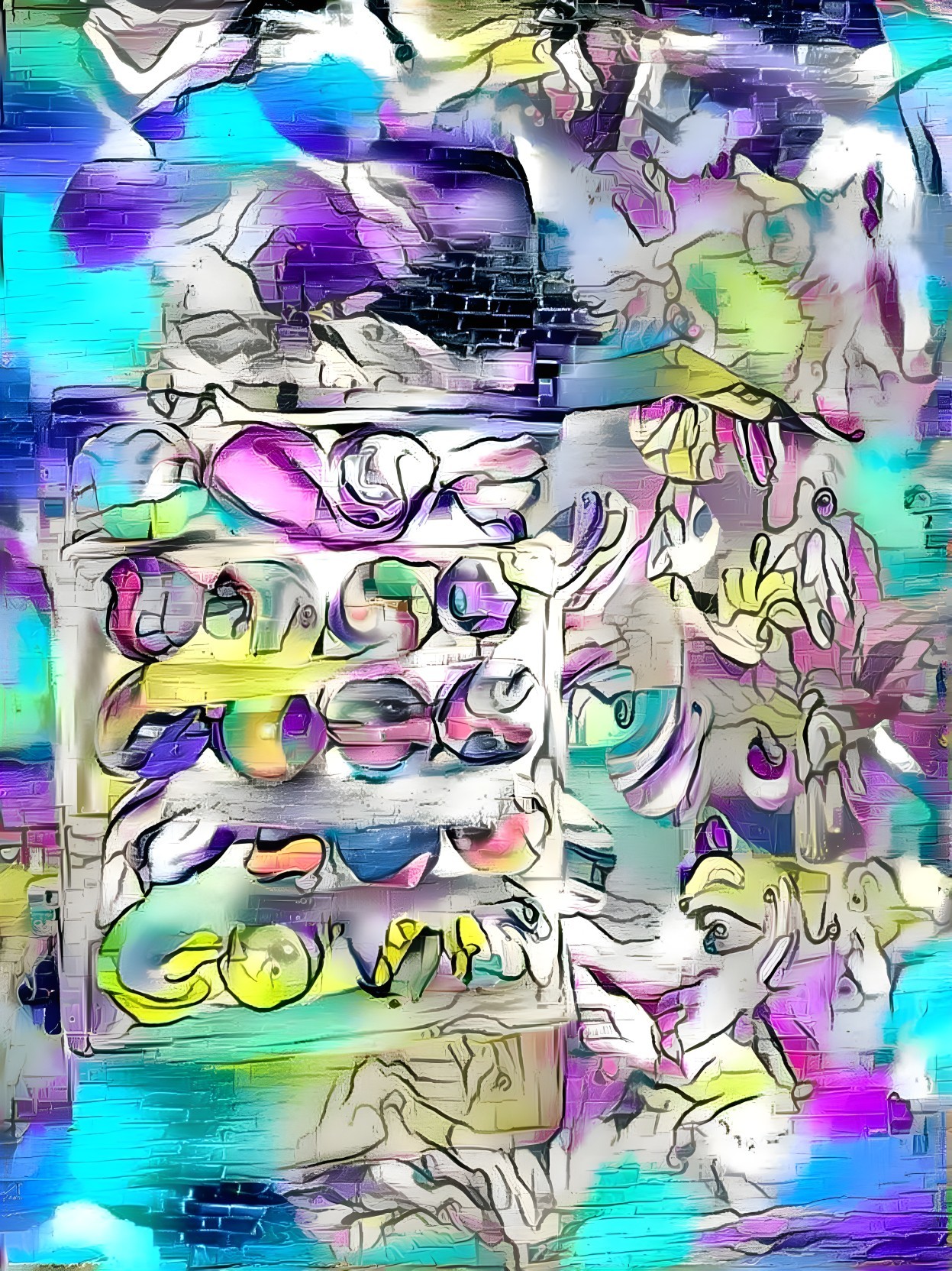 Abstract Mural with Vibrant Colors and Dynamic Shapes