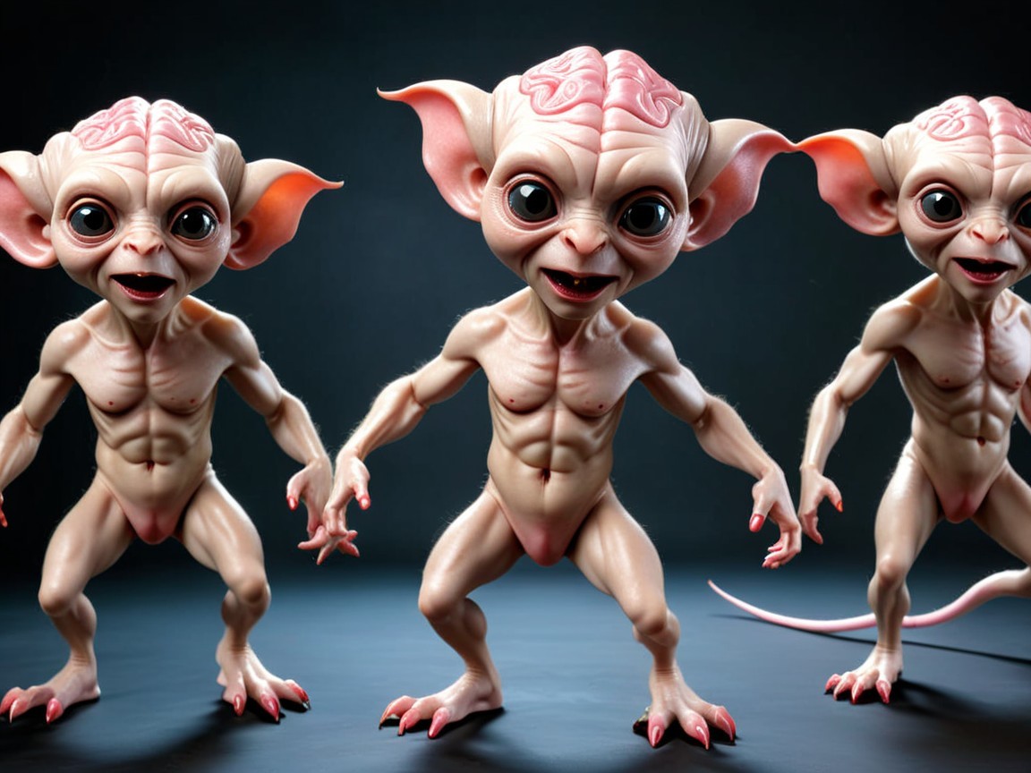 Naked humanoid creatures with exposed brains and tails