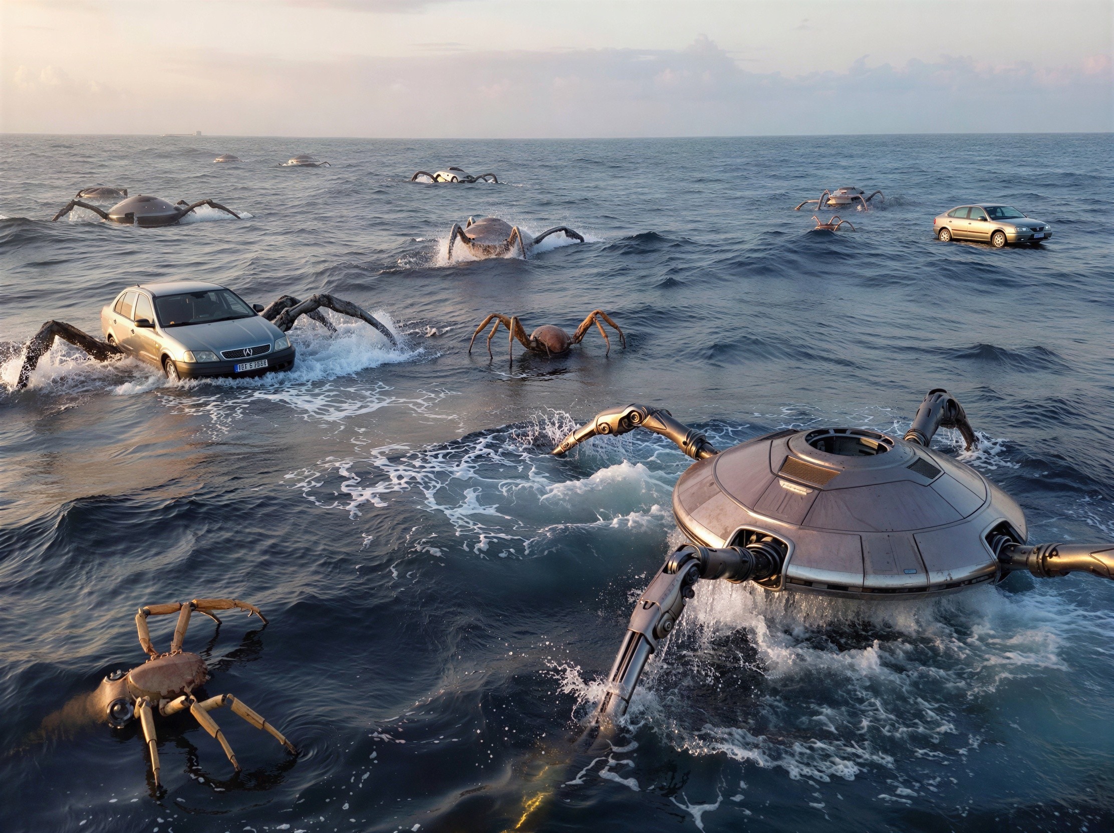 Robotic Machines Navigating Dark Blue Ocean Waters