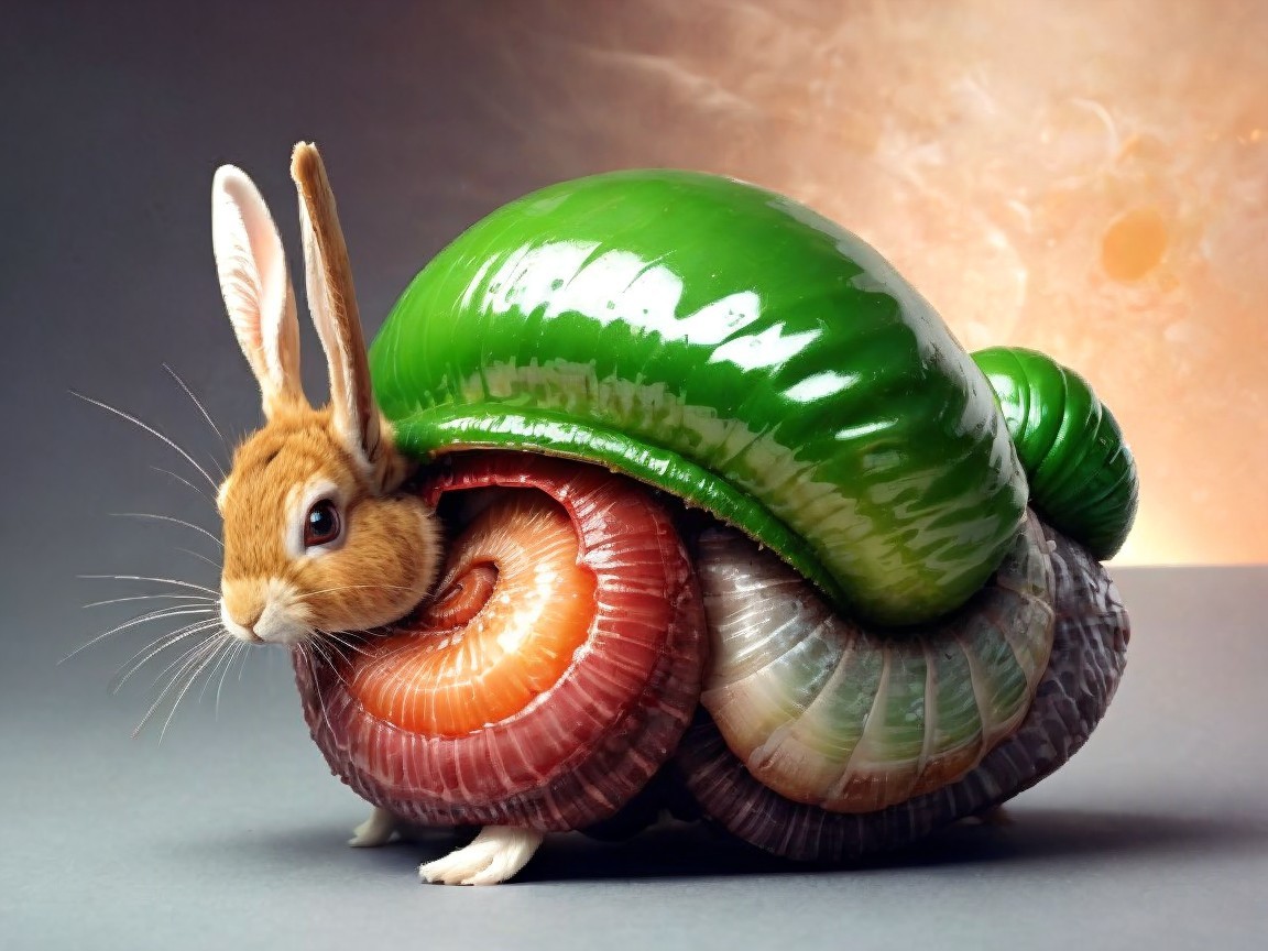 Mythical Half Rabbit Half Snail on Gray Surface