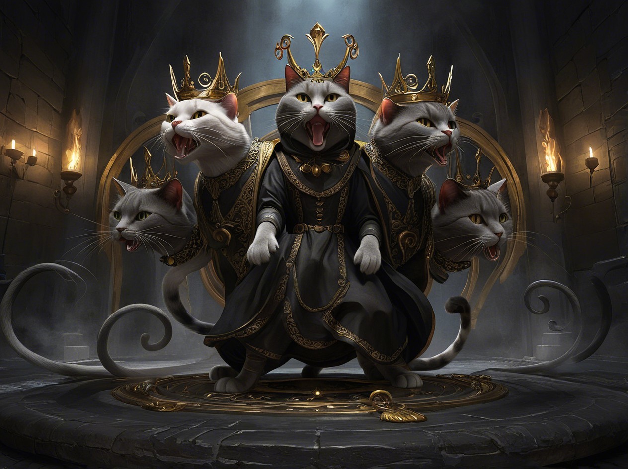 Five-Headed Royal King Cat in Throne Room Setting