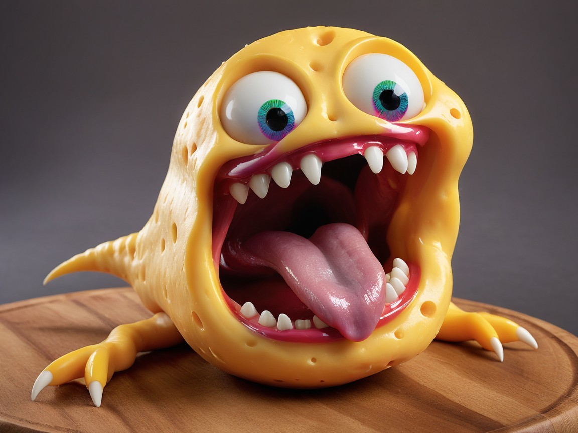 Cartoonish yellow creature with googly eyes and claws