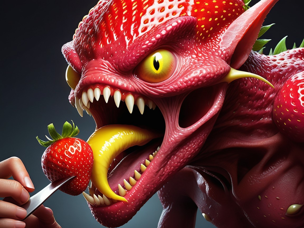 Monstrous Creature with Strawberry and Knife Contrast