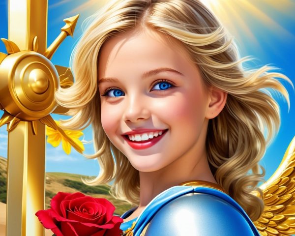 Young girl in celestial armor with gold accents