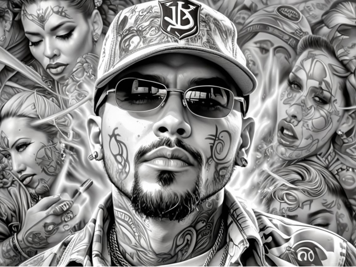 Tattooed Man Surrounded by Intricate Portraits