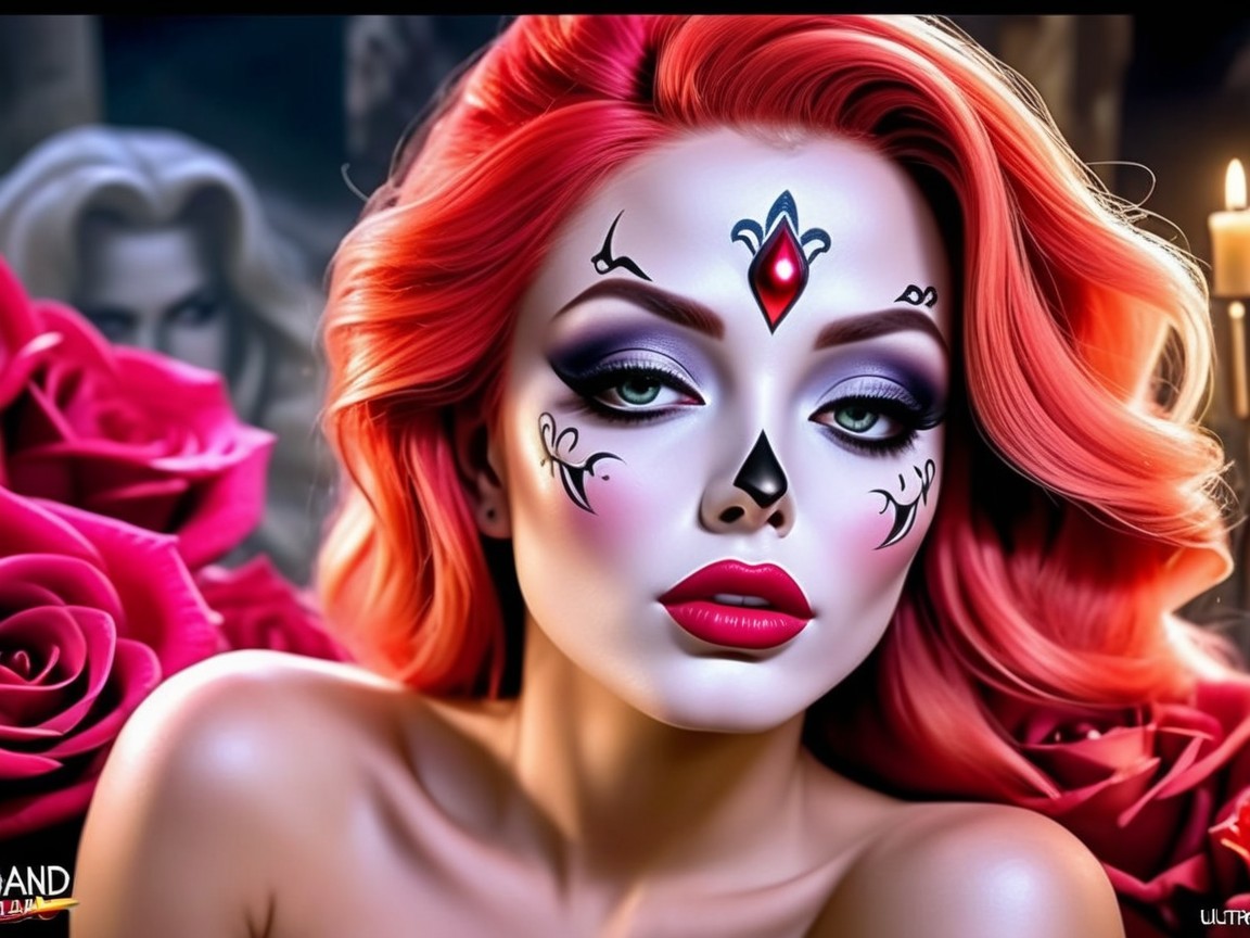 Striking Woman with Red Hair and Gothic Makeup