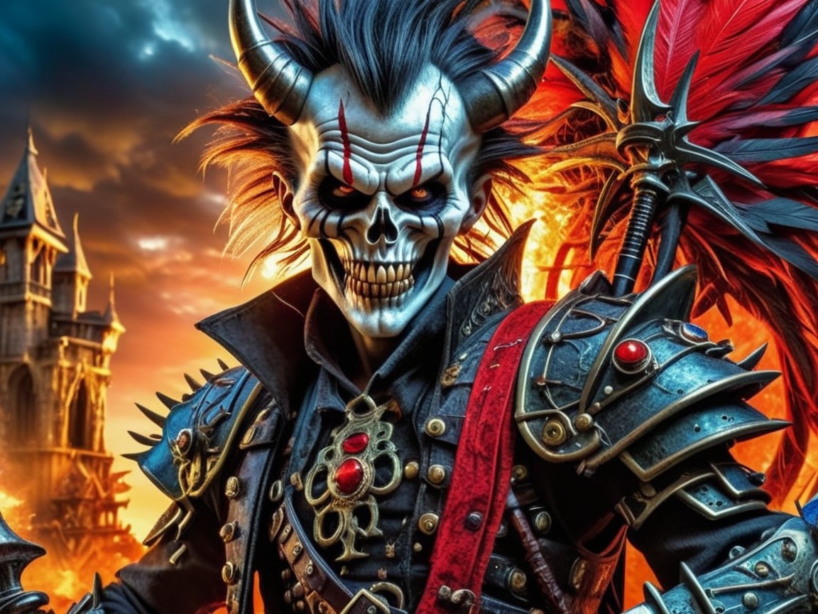 Menacing Character in Fiery Gothic Setting