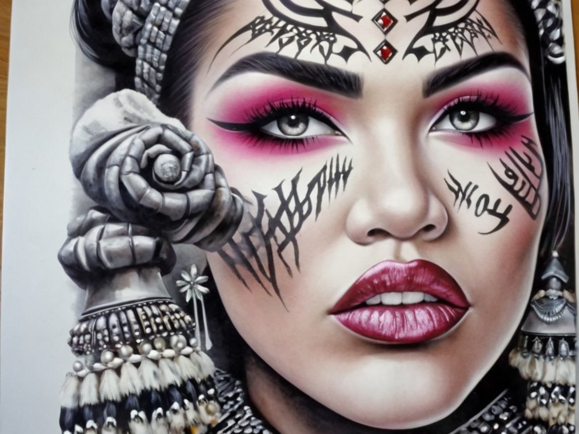 Portrait of a Woman with Bold Makeup and Jewelry