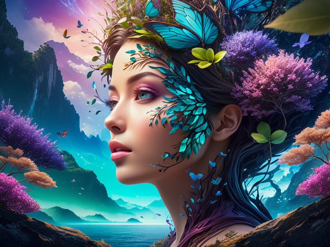 Portrait of a Young Woman Blending with Nature