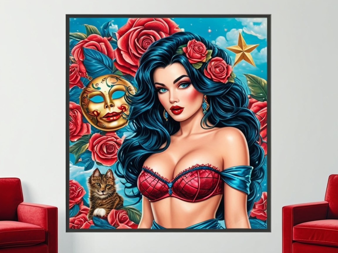 Vibrant Portrait of Woman with Blue Hair and Roses