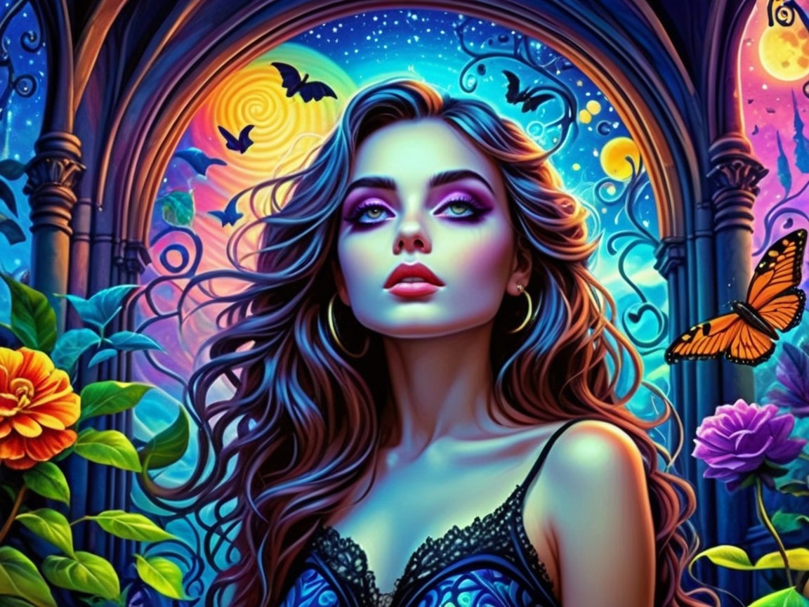 Surreal Portrait of a Young Woman in a Colorful Scene
