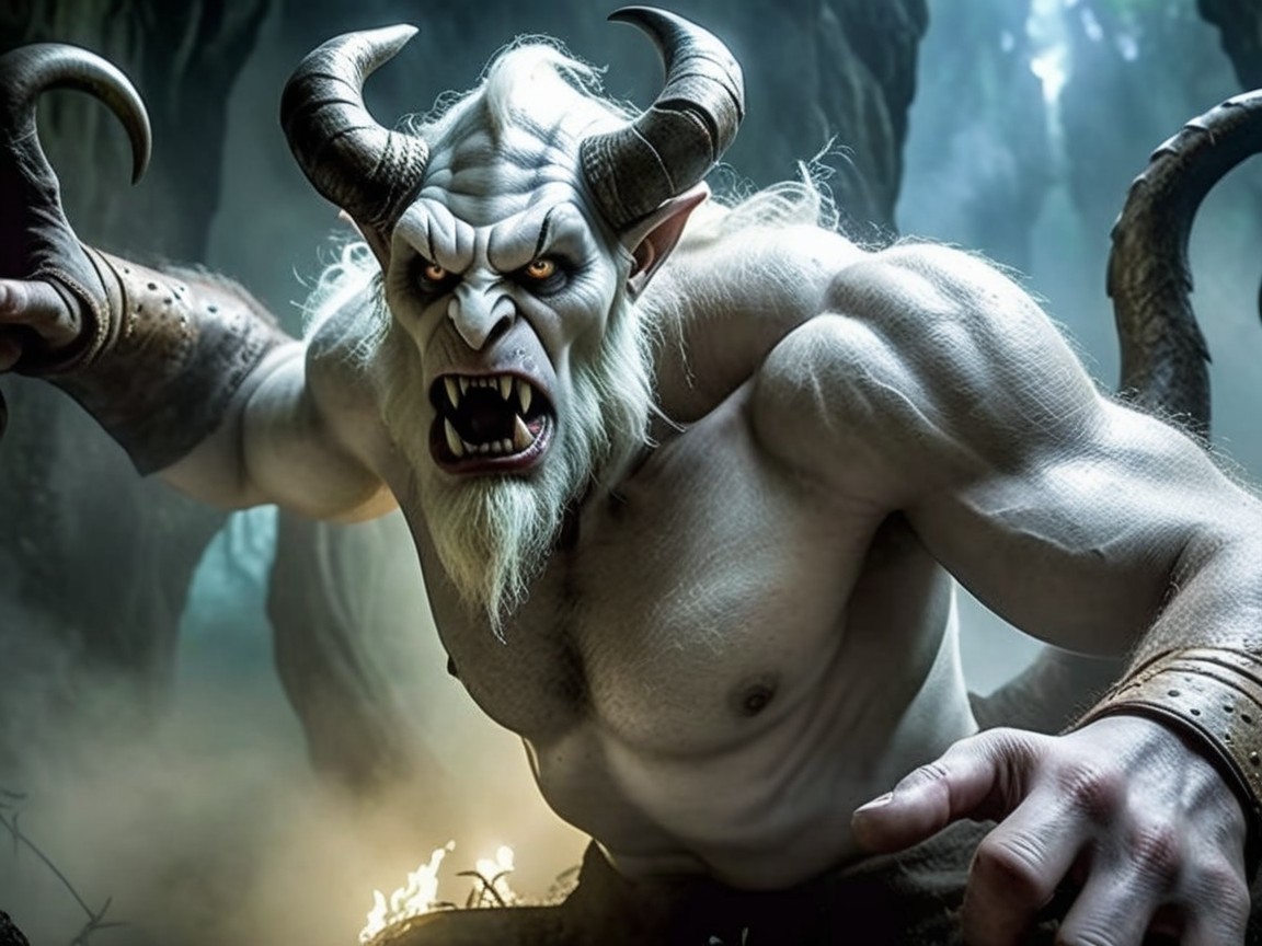 Mythological Creature in Misty Forest Setting