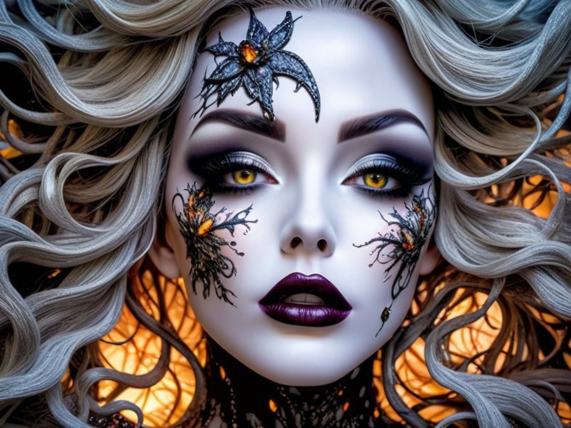 Ethereal Beauty with Intricate Face Art and Makeup