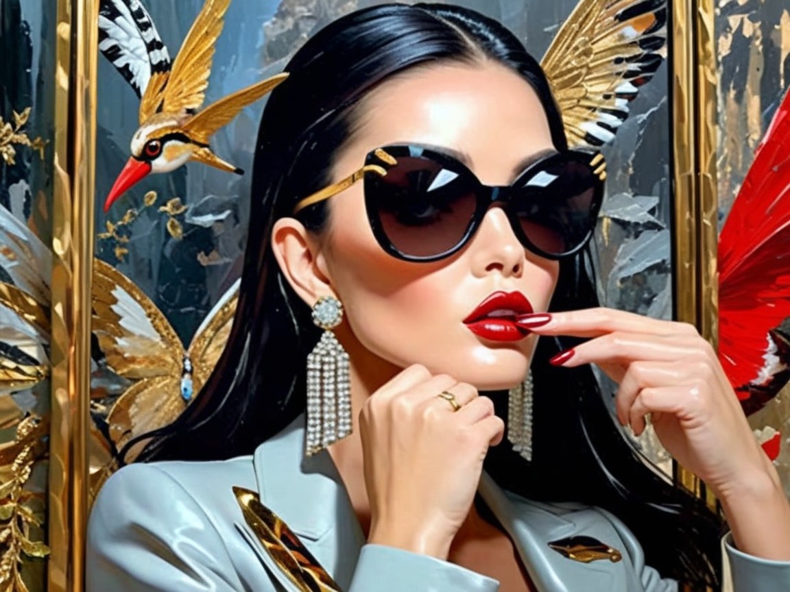 Glamorous Woman in Chic Blazer with Exotic Backdrop