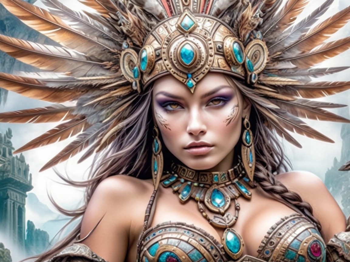Warrior in Intricate Armor with Majestic Headdress