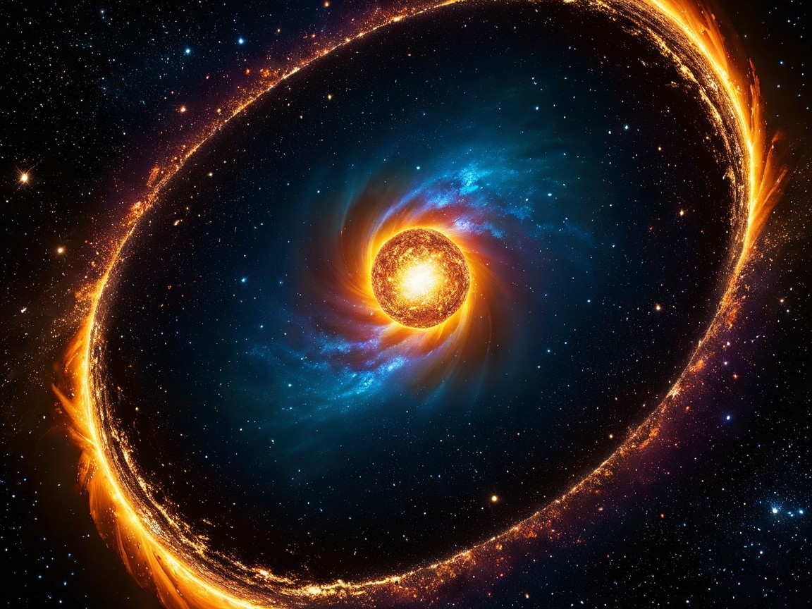 Radiant Sun Surrounded by Colorful Cosmic Clouds