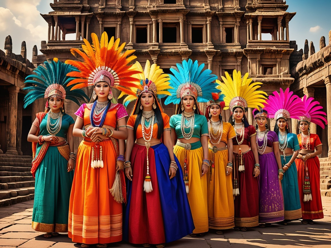 Vibrant Women in Traditional Attire at Temple