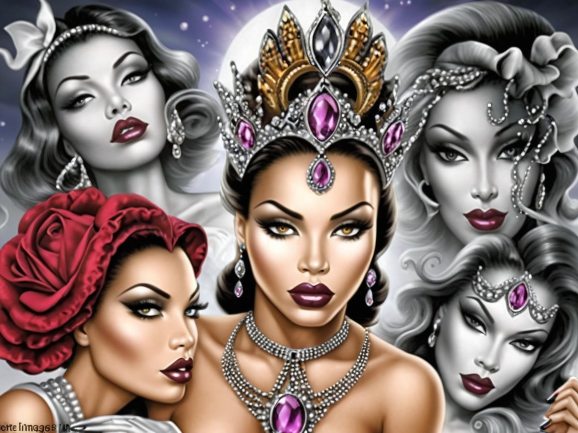 Queen Surrounded by Elegant Women in Vibrant Tones
