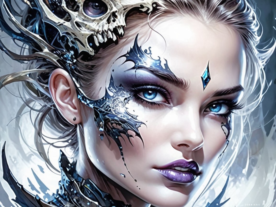 Striking Female Figure with Ethereal Features and Tattoos