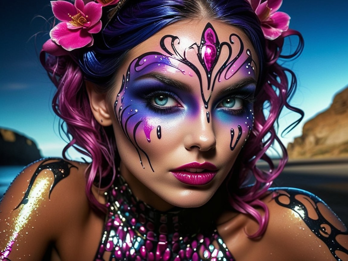 Vibrant Figure with Intricate Face and Body Paint