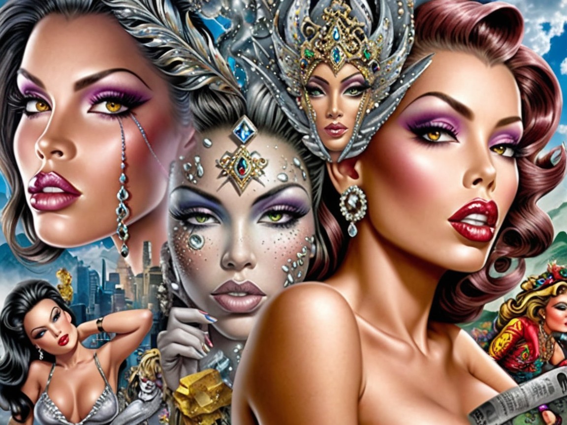 Vibrant Collage of Glamorous Female Figures and Cityscape