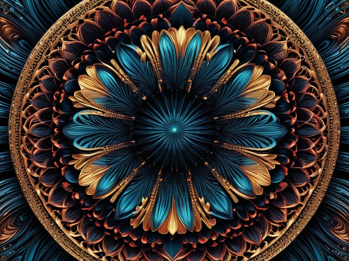Intricate Blue and Gold Mandala Design Description