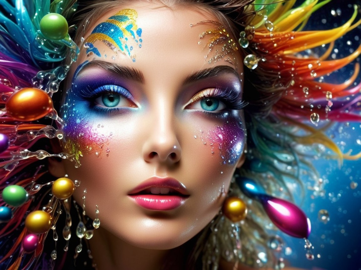 Close-up of a woman with vibrant multi-colored hair