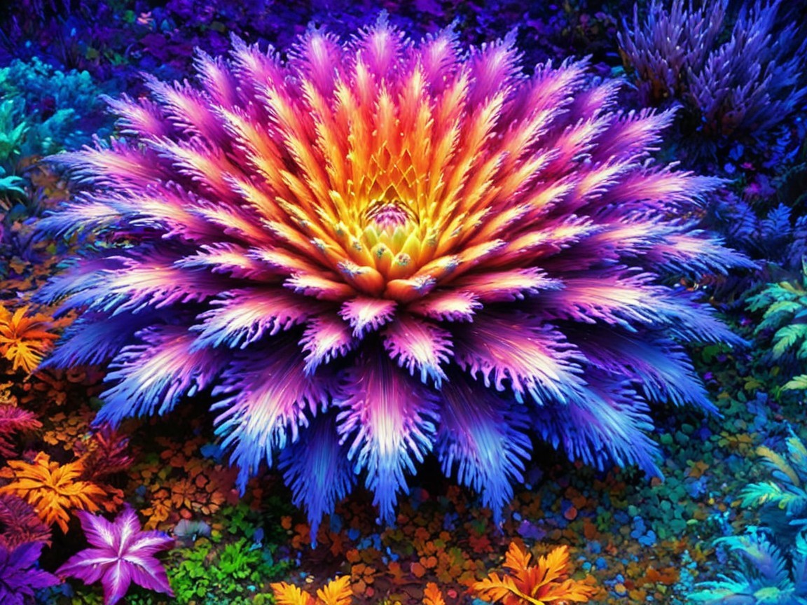 Surreal Colorful Plant with Intricate Spiky Petals